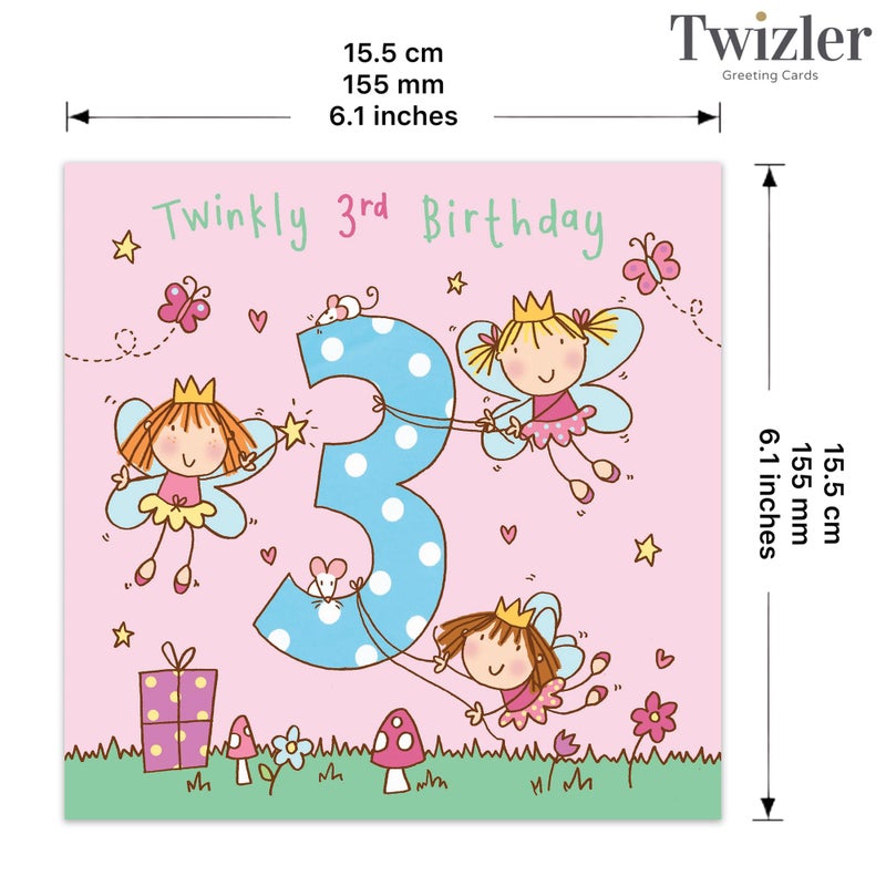 TWIZLER Happy 3rd Birthday Card, Multicolor, 6.1 x 6.1 in - Image 3